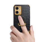 For Xiaomi Redmi Note 12 China 6D Electroplating Crocodile Texture Phone Case With Holder(Brown)