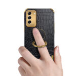 For Samsung Galaxy S23 5G 6D Electroplating Crocodile Texture Phone Case With Holder(Green)