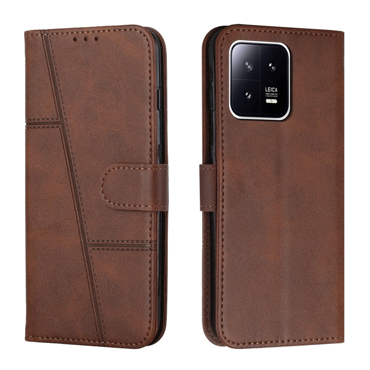 For Xiaomi 13 Stitching Calf Texture Buckle Leather Phone Case(Brown)