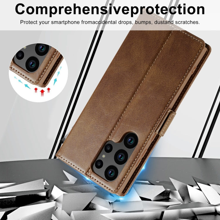 For Samsung Galaxy S23 Ultra 5G LC.IMEEKE RFID Anti-theft Leather Phone Case(Brown)