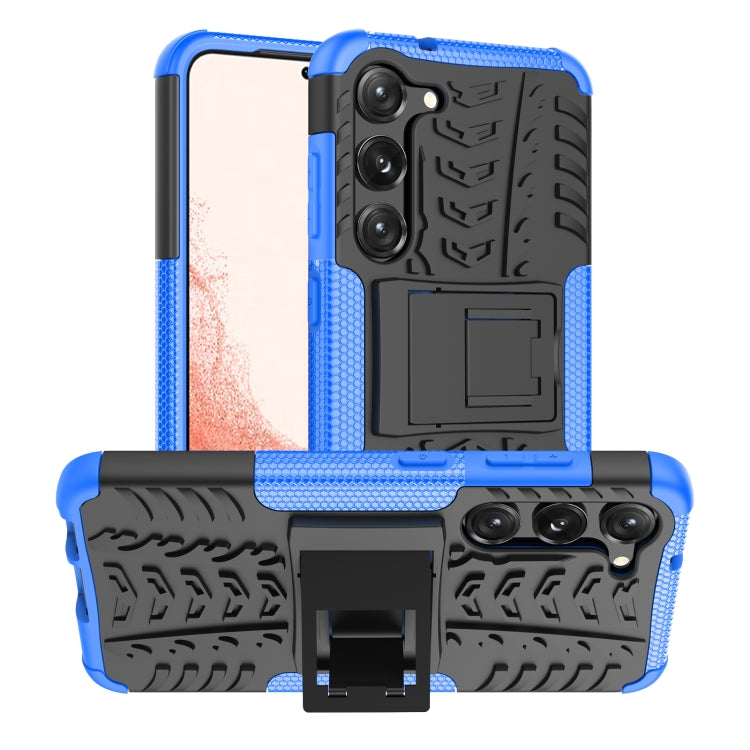 For Samsung Galaxy S23 5G Tire Texture TPU + PC Phone Case with Holder(Blue)