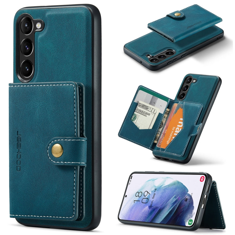 For Samsung Galaxy S23 5G JEEHOOD Retro Magnetic Detachable Wallet Phone Case(Blue)