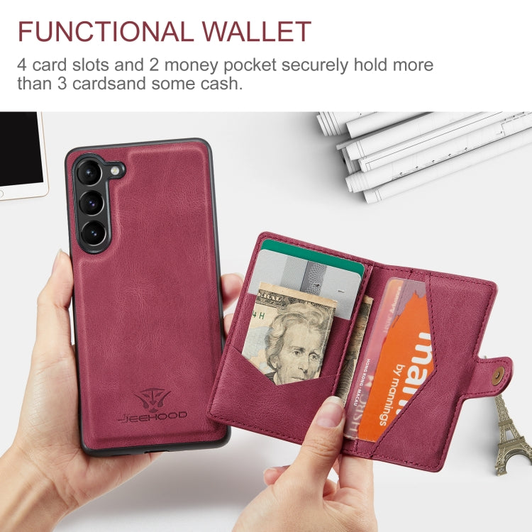 For Samsung Galaxy S23 5G JEEHOOD Retro Magnetic Detachable Wallet Phone Case(Red)