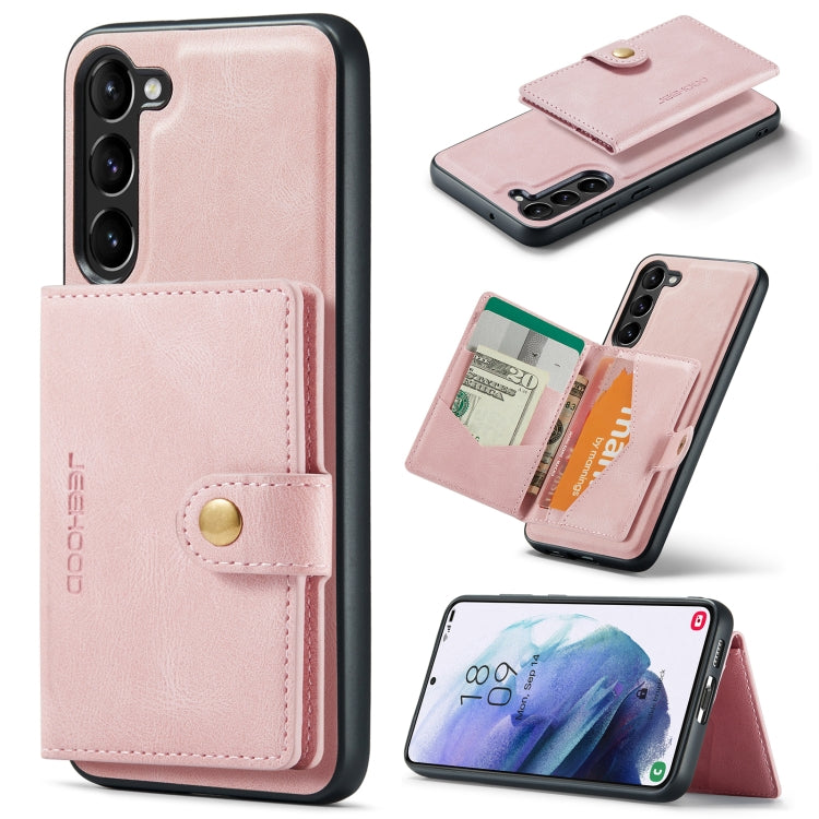 For Samsung Galaxy S23 5G JEEHOOD Retro Magnetic Detachable Wallet Phone Case(Pink)