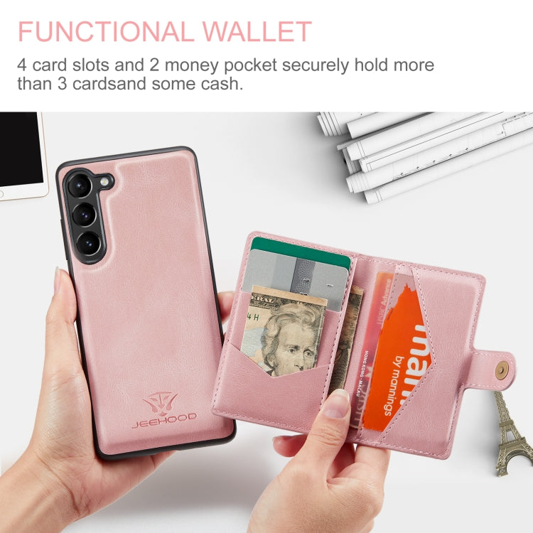 For Samsung Galaxy S23 5G JEEHOOD Retro Magnetic Detachable Wallet Phone Case(Pink)