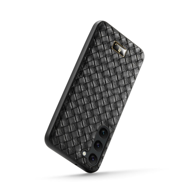 For Samsung Galaxy S23 5G Fierre Shann Leather Texture Phone Back Cover Case(Woven Black)