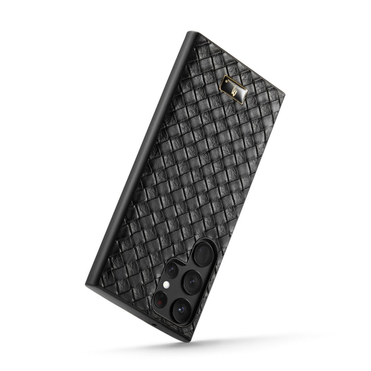 For Samsung Galaxy S23 Ultra 5G Fierre Shann Leather Texture Phone Back Cover Case(Woven Black)