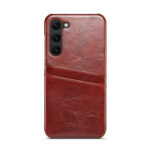 For Samsung Galaxy S23 5G Fierre Shann Oil Wax Texture Leather Phone Case with Card Slots(Brown)