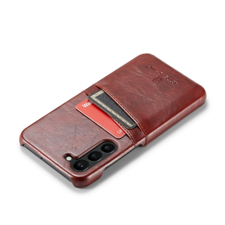 For Samsung Galaxy S23 5G Fierre Shann Oil Wax Texture Leather Phone Case with Card Slots(Brown)