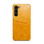 For Samsung Galaxy S23 5G Fierre Shann Oil Wax Texture Leather Phone Case with Card Slots(Yellow)