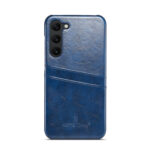 For Samsung Galaxy S23 5G Fierre Shann Oil Wax Texture Leather Phone Case with Card Slots(Blue)