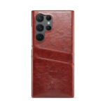 For Samsung Galaxy S23 Ultra 5G Fierre Shann Oil Wax Texture Leather Phone Case with Card Slots(Brown)