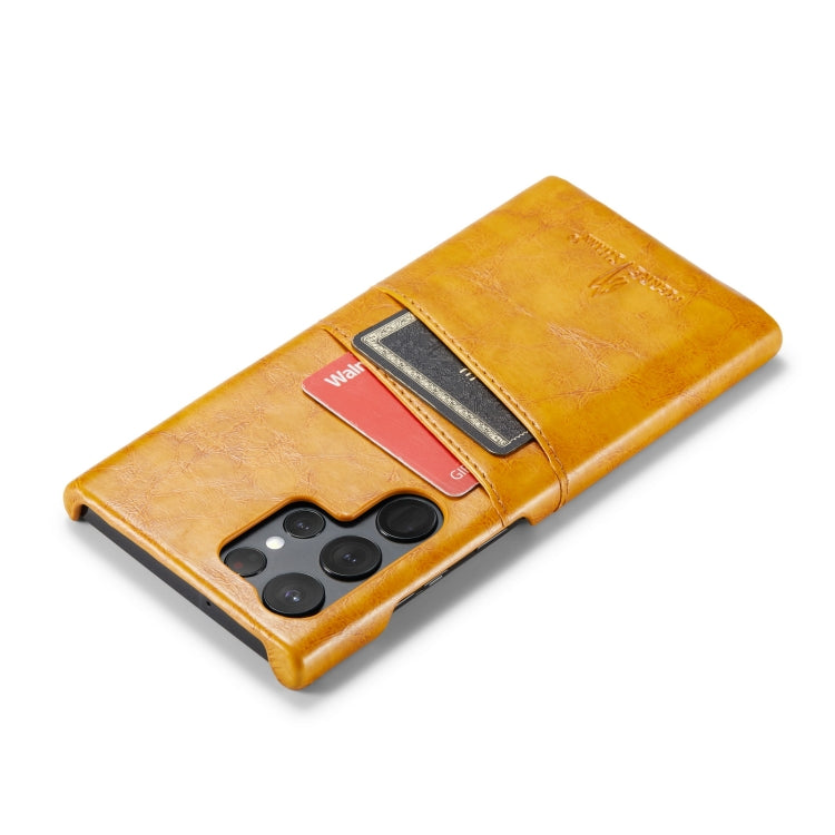 For Samsung Galaxy S23 Ultra 5G Fierre Shann Oil Wax Texture Leather Phone Case with Card Slots(Yellow)