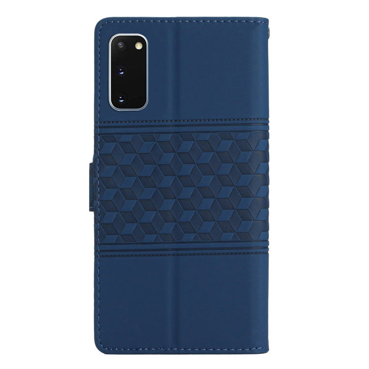 For Samsung Galaxy S20 Diamond Embossed Skin Feel Leather Phone Case with Lanyard(Dark Blue)