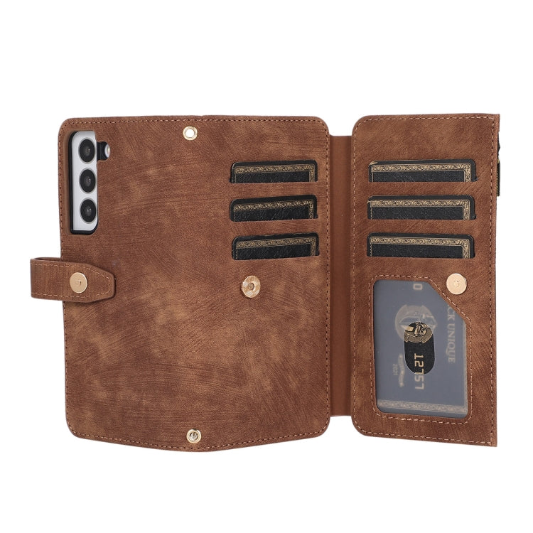 For Samsung Galaxy S23 5G Dream 9-Card Wallet Zipper Bag Leather Phone Case(Brown)