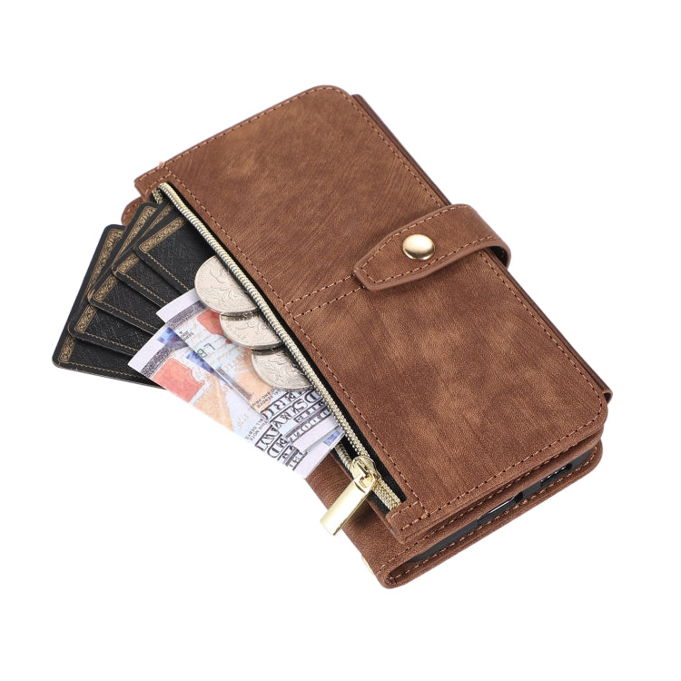 For Samsung Galaxy S23 5G Dream 9-Card Wallet Zipper Bag Leather Phone Case(Brown)