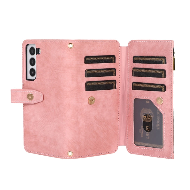 For Samsung Galaxy S23 5G Dream 9-Card Wallet Zipper Bag Leather Phone Case(Pink)