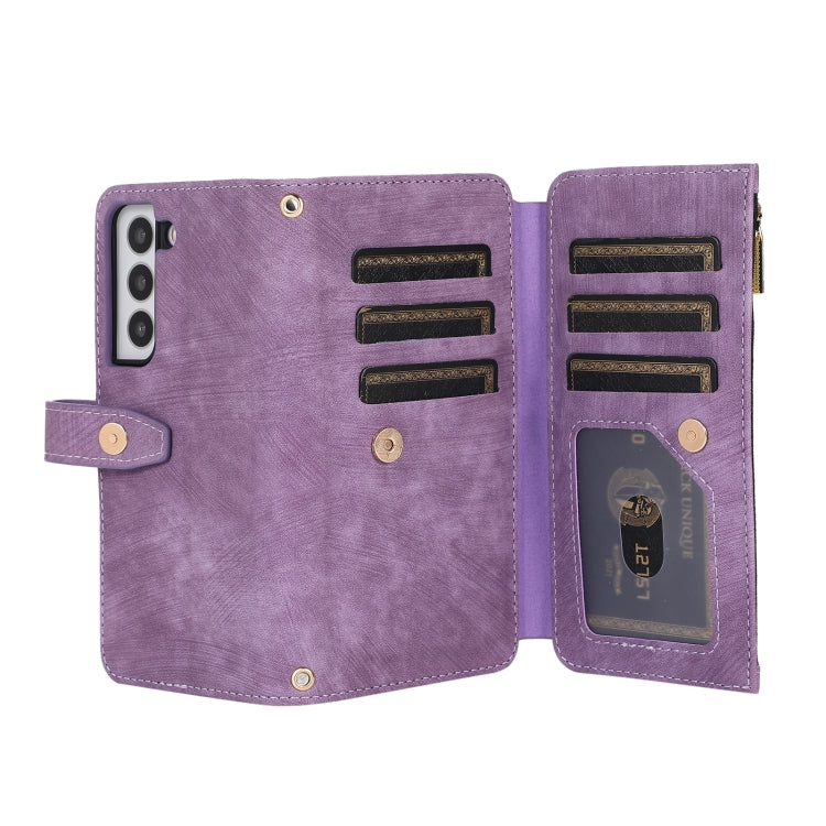 For Samsung Galaxy S23 5G Dream 9-Card Wallet Zipper Bag Leather Phone Case(Purple)