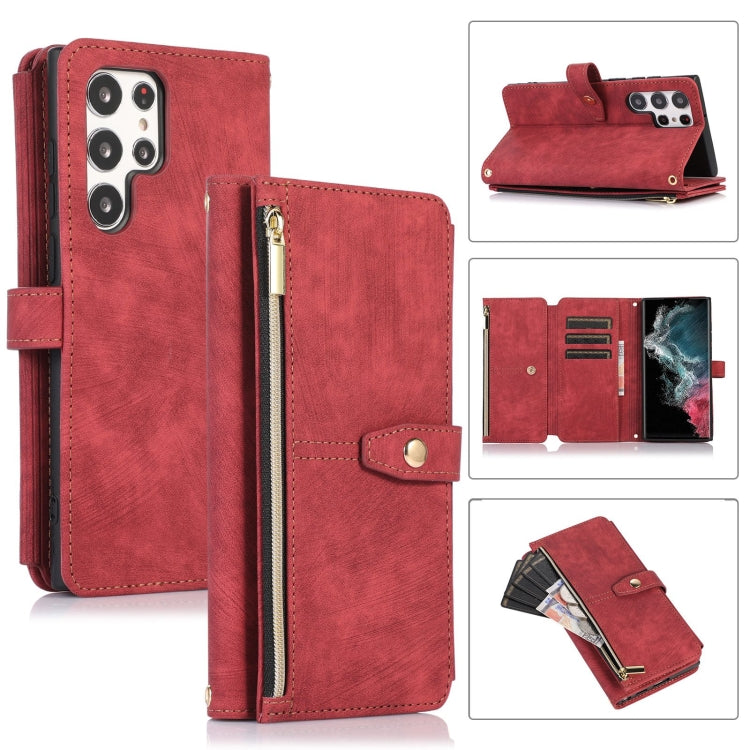 For Samsung Galaxy S23 Ultra 5G Dream 9-Card Wallet Zipper Bag Leather Phone Case(Red)