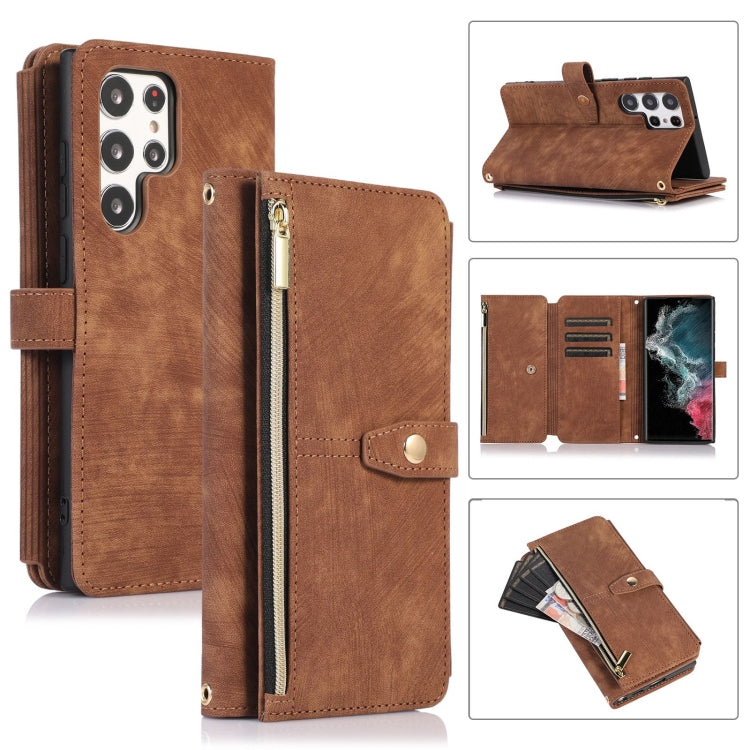 For Samsung Galaxy S23 Ultra 5G Dream 9-Card Wallet Zipper Bag Leather Phone Case(Brown)