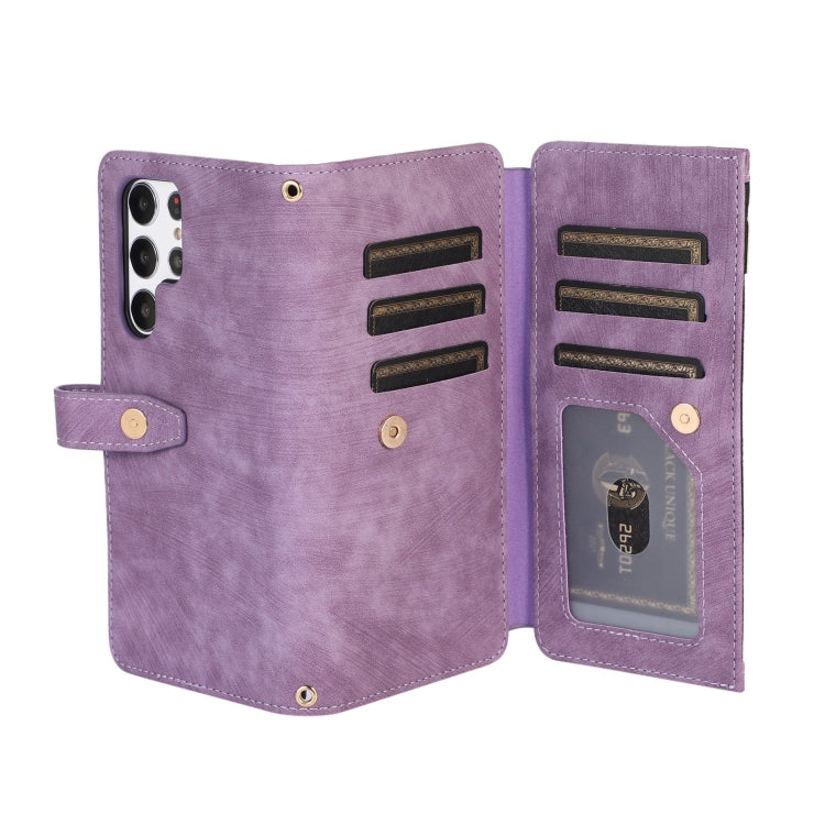 For Samsung Galaxy S23 Ultra 5G Dream 9-Card Wallet Zipper Bag Leather Phone Case(Purple)