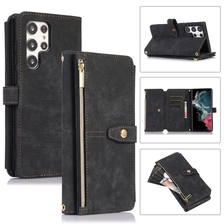 For Samsung Galaxy S22 Ultra 5G Dream 9-Card Wallet Zipper Bag Leather Phone Case(Black)