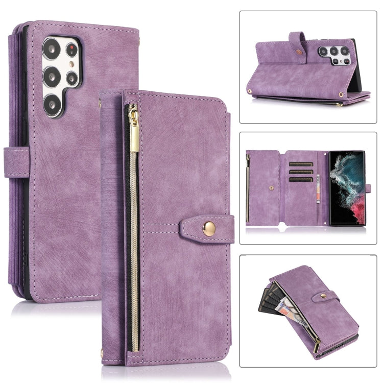 For Samsung Galaxy S22 Ultra 5G Dream 9-Card Wallet Zipper Bag Leather Phone Case(Purple)