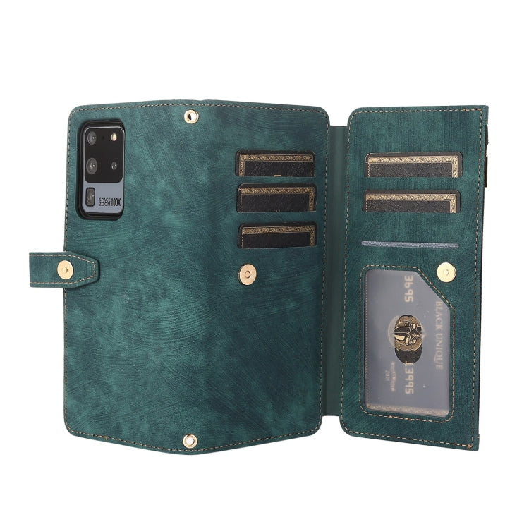 For Samsung Galaxy S20 Dream 9-Card Wallet Zipper Bag Leather Phone Case(Green)