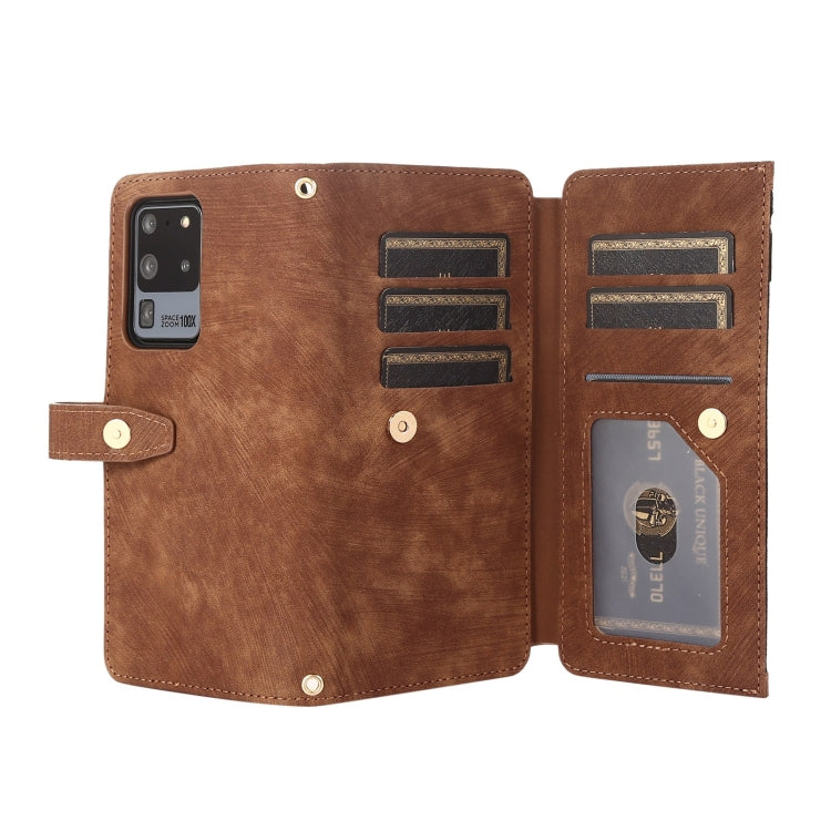 For Samsung Galaxy S20 Dream 9-Card Wallet Zipper Bag Leather Phone Case(Brown)