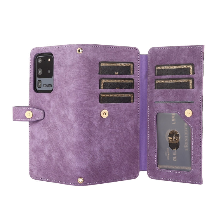 For Samsung Galaxy S20 Dream 9-Card Wallet Zipper Bag Leather Phone Case(Purple)