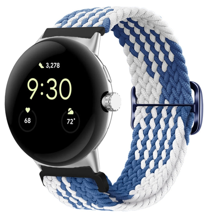 For Google Pixel Watch Buckle Nylon Braided Watch Band(Blue White)