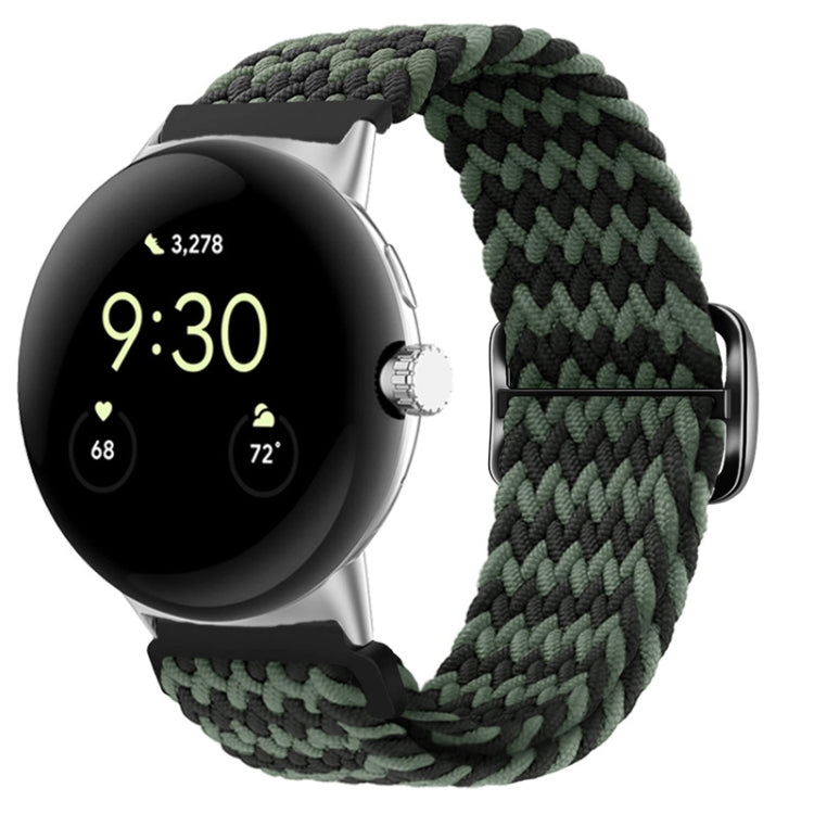 For Google Pixel Watch Buckle Nylon Braided Watch Band(Black Green)