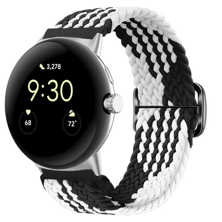For Google Pixel Watch Buckle Nylon Braided Watch Band(Black White)