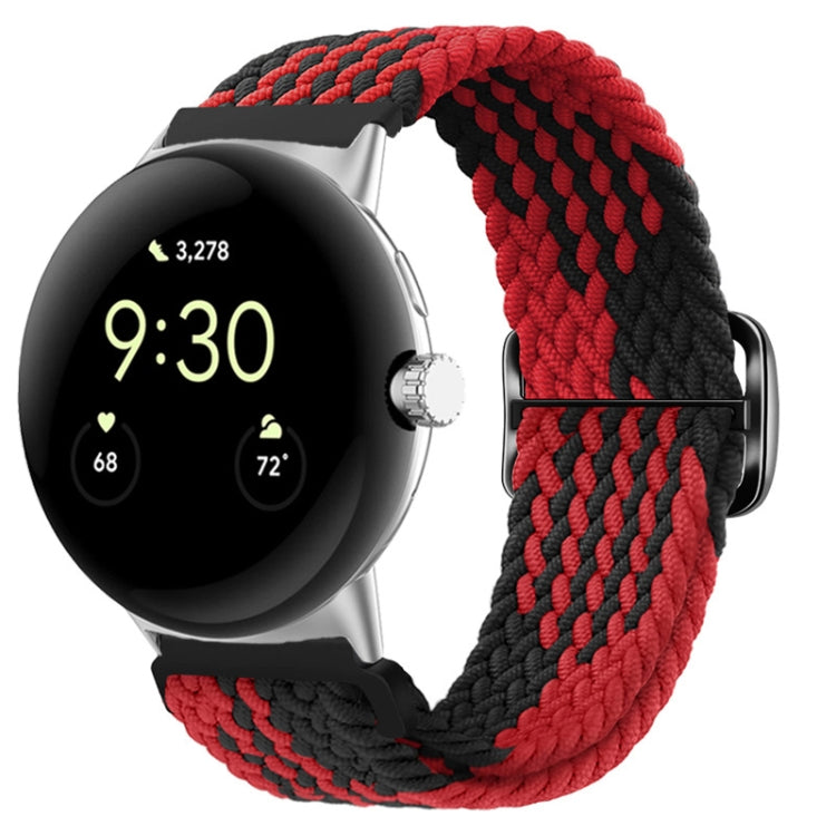 For Google Pixel Watch Buckle Nylon Braided Watch Band(Black Red)