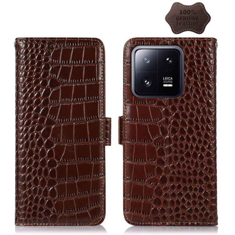 For Xiaomi 13 Pro Crocodile Top Layer Cowhide Leather Phone Case(Brown)