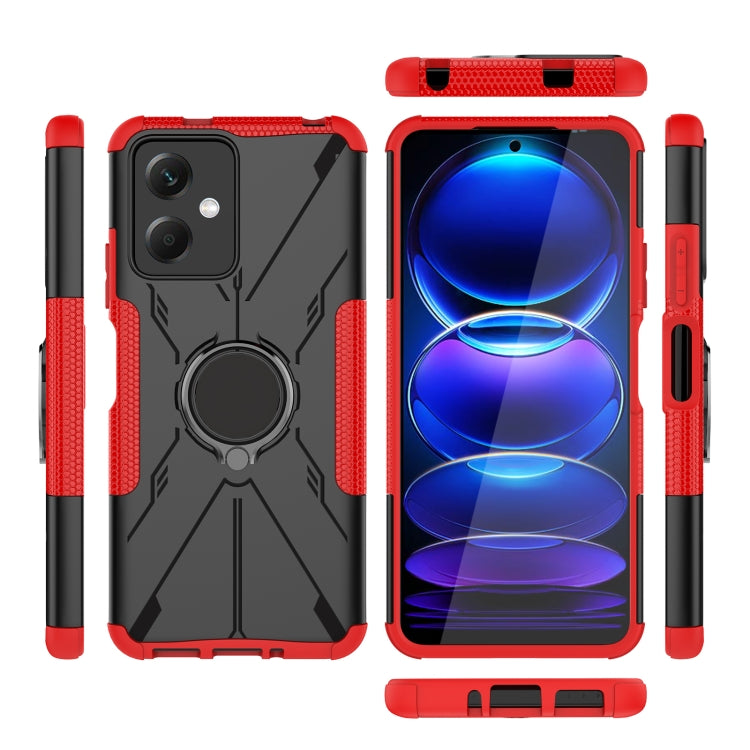 For Xiaomi Redmi Note 12 5G Armor Bear Shockproof PC + TPU Phone Case with Ring(Red)