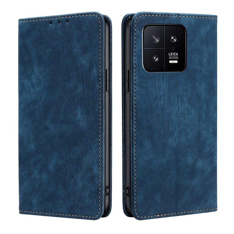 For Xiaomi 13 RFID Anti-theft Brush Magnetic Leather Phone Case(Blue)