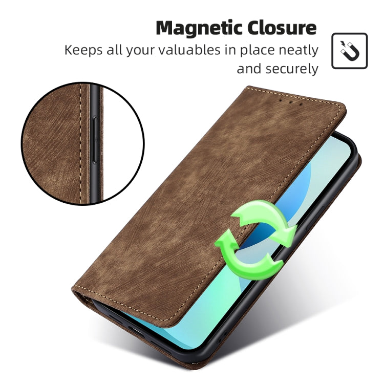 For Xiaomi 13 RFID Anti-theft Brush Magnetic Leather Phone Case(Brown)