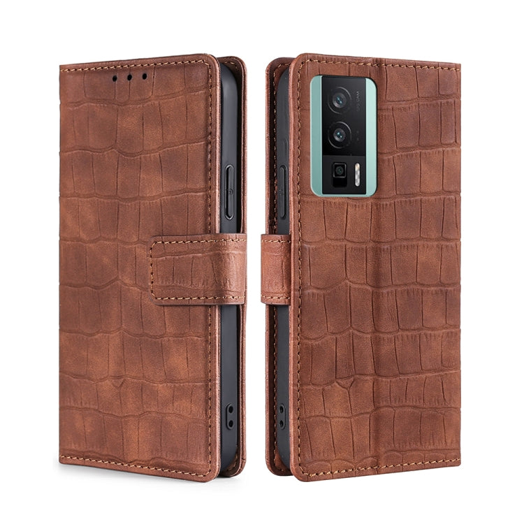 For Xiaomi Redmi K60 / K60 Pro Skin Feel Crocodile Magnetic Clasp Leather Phone Case(Brown)