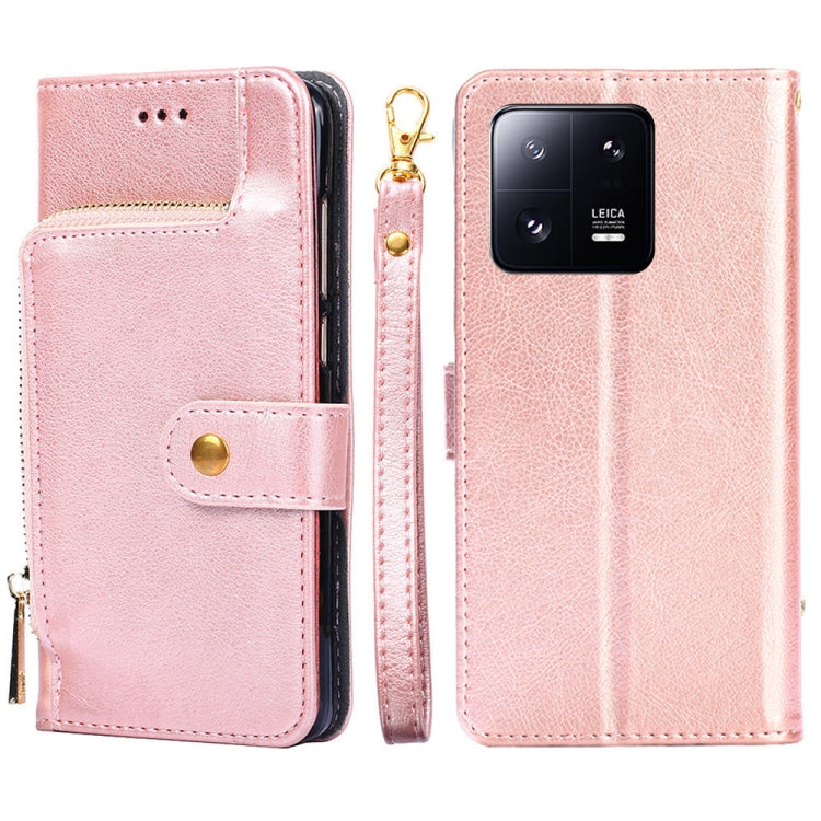 For Xiaomi 13 Pro Zipper Bag Leather Phone Case(Rose Gold)