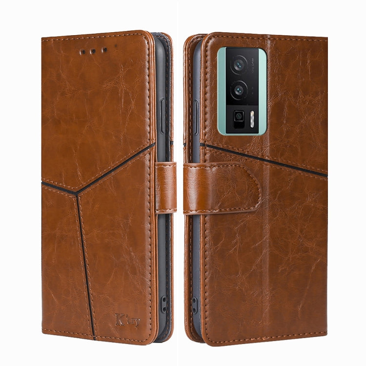 For Xiaomi Redmi K60 / K60 Pro Geometric Stitching Horizontal Flip Leather Phone Case(Light Brown)