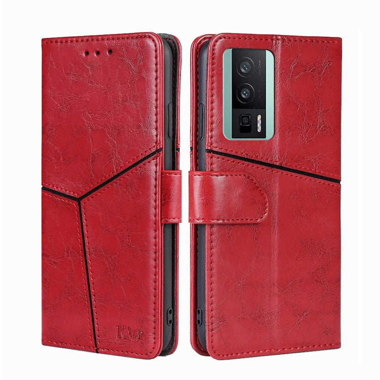 For Xiaomi Redmi K60 / K60 Pro Geometric Stitching Horizontal Flip Leather Phone Case(Red)