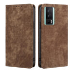 For Xiaomi Redmi K60 / K60 Pro RFID Anti-theft Brush Magnetic Leather Phone Case(Brown)