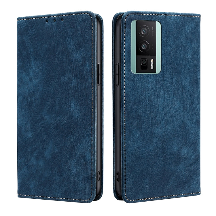 For Xiaomi Redmi K60 / K60 Pro RFID Anti-theft Brush Magnetic Leather Phone Case(Blue)