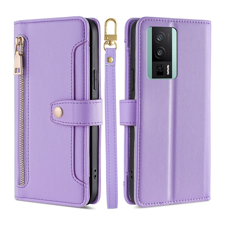 For Xiaomi Redmi K60 / K60 Pro Sheep Texture Cross-body Zipper Wallet Leather Phone Case(Purple)