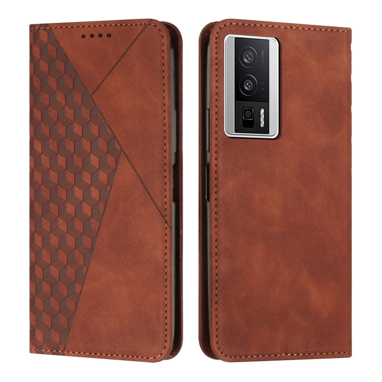 For Xiaomi Redmi K60 / K60 Pro Diamond Pattern Skin Feel Magnetic Leather Phone Case(Brown)
