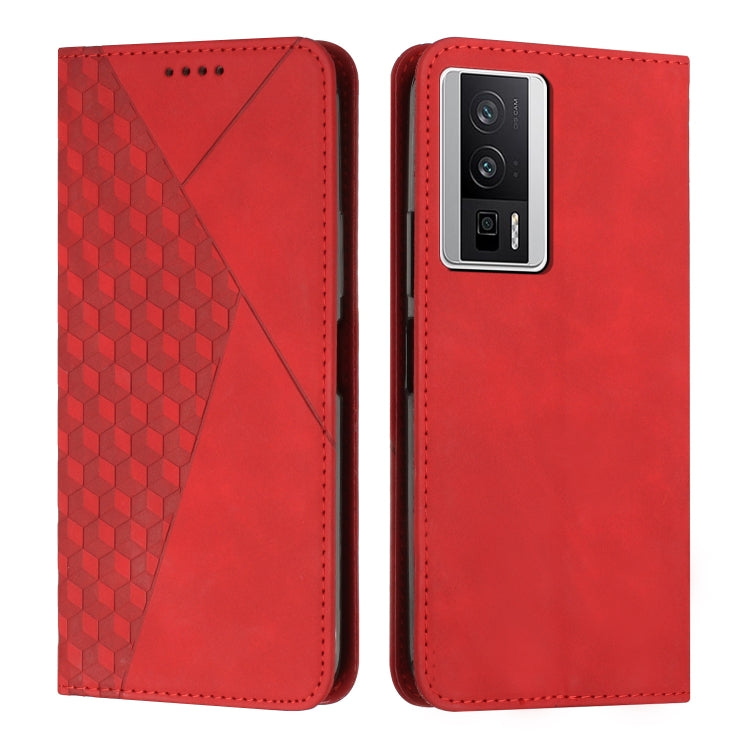 For Xiaomi Redmi K60 / K60 Pro Diamond Pattern Skin Feel Magnetic Leather Phone Case(Red)