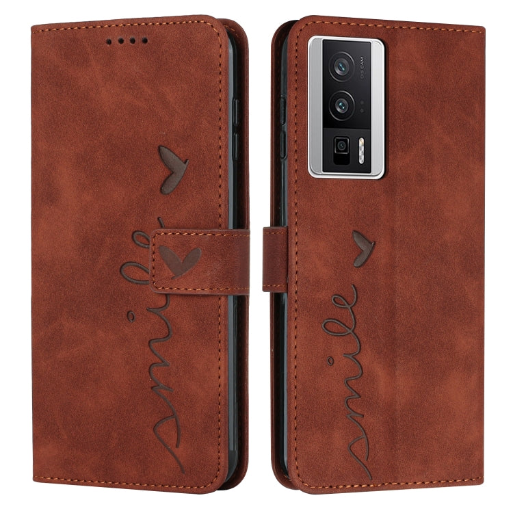 For Xiaomi Redmi K60 / K60 Pro Skin Feel Heart Pattern Leather Phone Case(Brown)