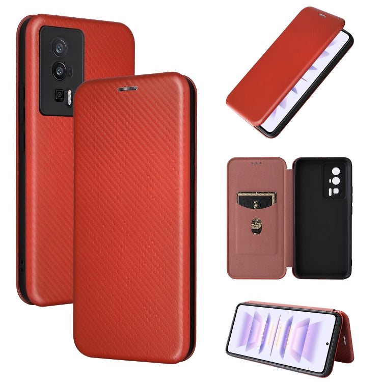 For Xiaomi Redmi K60 / K60 Pro Carbon Fiber Texture Flip Leather Phone Case(Brown)
