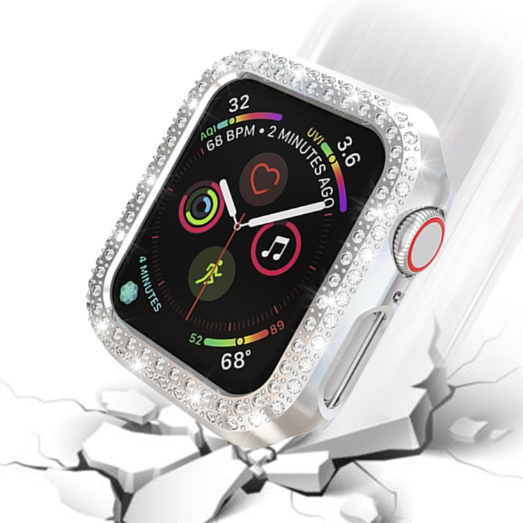 For Apple Watch Series 5 & 4 44mm Double Row Diamonds PC Protective Case(Silver)